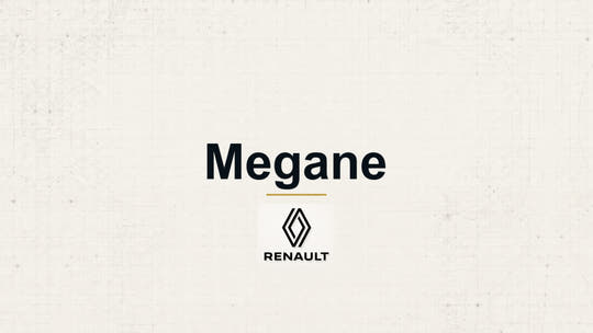 Renault Megane model name with Renault logo on a pale technical background