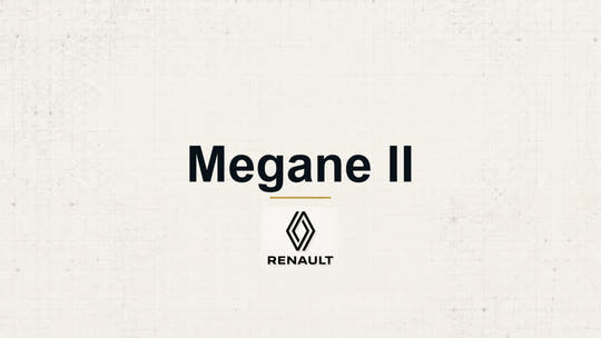 Renault Megane II model name with Renault logo on a pale technical background