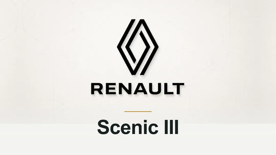 Renault logo and Scenic III model name on a pale technical background