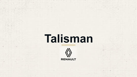 Renault Talisman model name with Renault logo on a pale technical background