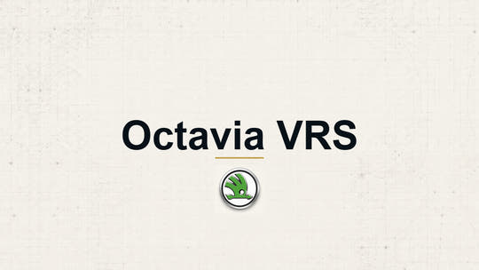 Skoda Octavia VRS model name with Skoda logo on a pale technical background