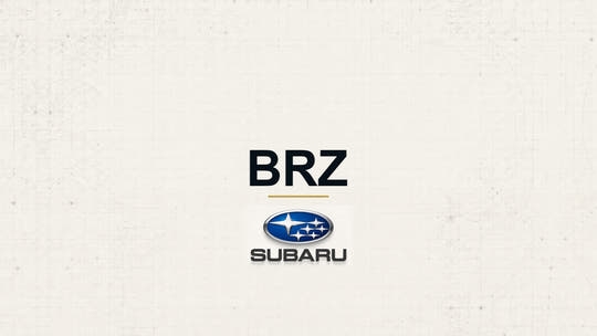 Subaru BRZ model name with Subaru logo on a pale technical background