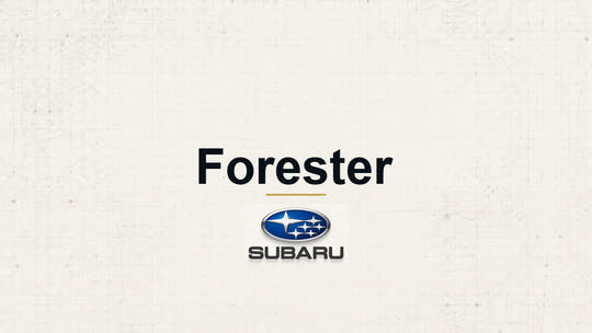 Subaru Forester model name with Subaru logo on a pale technical background