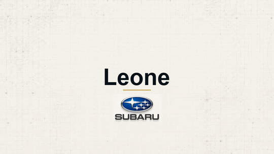Subaru Leone model name with Subaru logo on a pale technical background