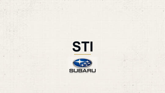 Subaru STI model name with Subaru logo on a pale technical background