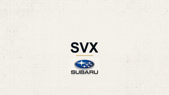 Subaru SVX model name with Subaru logo on a pale technical background