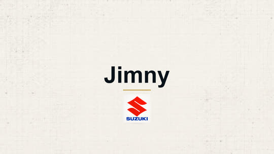 Suzuki Jimny model name with Suzuki logo on a pale technical background