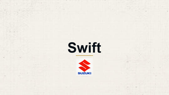 Suzuki Swift model name with Suzuki logo on a pale technical background