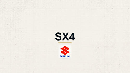 Suzuki SX4 model name with Suzuki logo on a pale technical background
