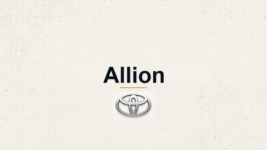 Toyota Allion model name with Toyota logo on a pale technical background