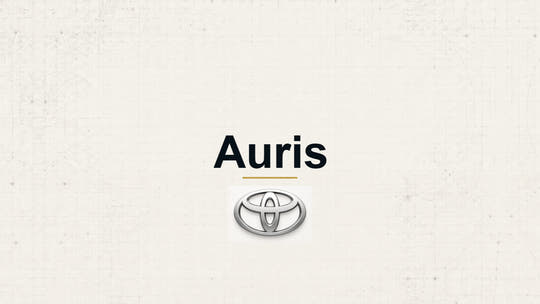 Toyota Auris model name with Toyota logo on a pale technical background