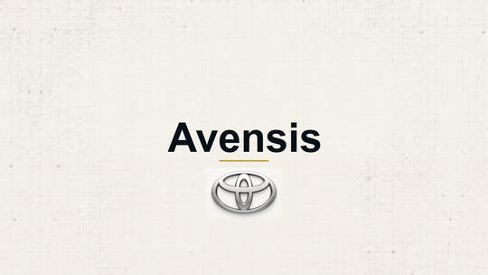 Toyota Avensis model name with Toyota logo on a pale technical background