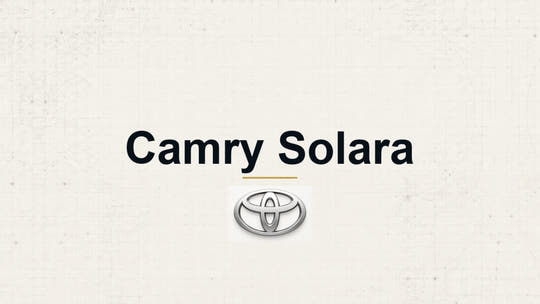 Toyota Camry Solara model name and manufacturer logo on a pale technical background