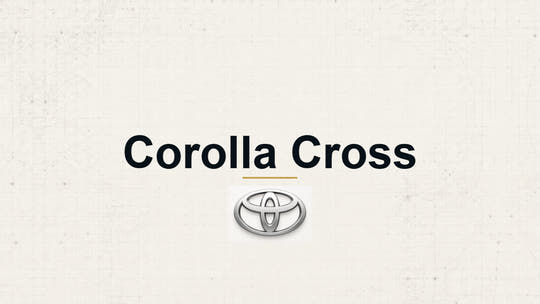 Toyota Corolla Cross model name and manufacturer logo on a pale technical background