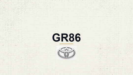 Toyota GR86 model name with Toyota logo on a pale technical background