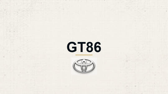 Toyota GT86 model name with Toyota logo on a pale technical background