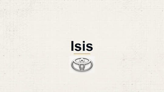 Toyota Isis model name with Toyota logo on a pale technical background