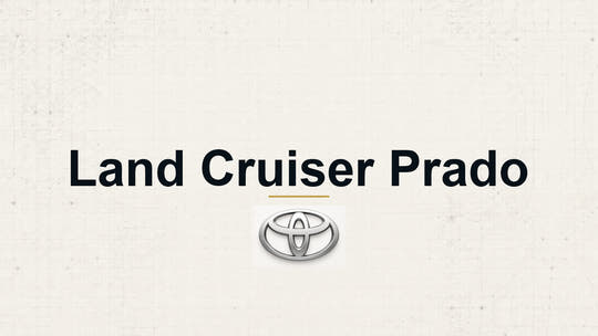 Toyota Land Cruiser Prado model name with Toyota logo on a pale technical background
