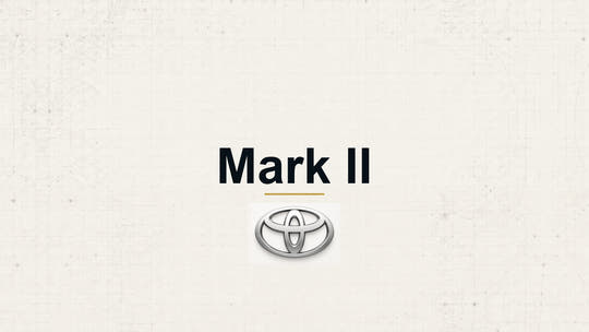 Toyota Mark II model name with Toyota logo on a pale technical background