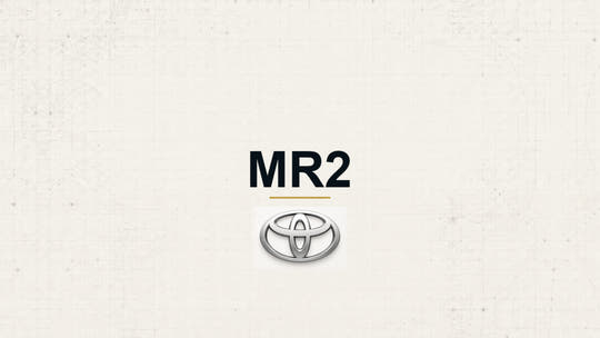 Toyota MR2 model name with Toyota logo on a pale technical background