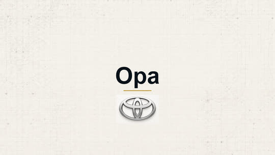 Toyota Opa model name with Toyota logo on a pale technical background