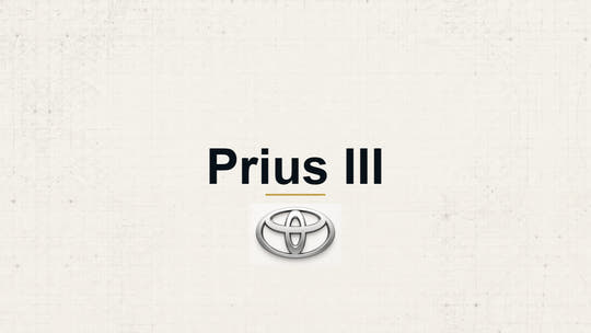Toyota Prius III model name with Toyota logo on a pale technical background