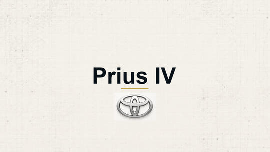 Toyota Prius IV model name with Toyota logo on a pale technical background