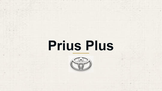 Toyota Prius Plus model name with Toyota logo on a pale technical background