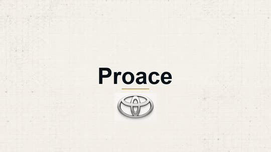 Toyota Proace model name with Toyota logo on a pale technical background