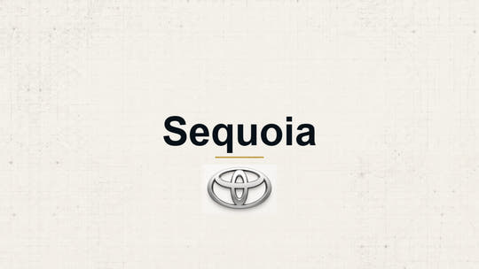 Toyota Sequoia model name with Toyota logo on a pale technical background