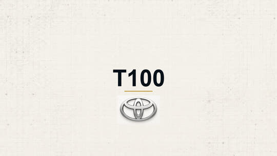 Toyota T100 model name with Toyota logo on a pale technical background