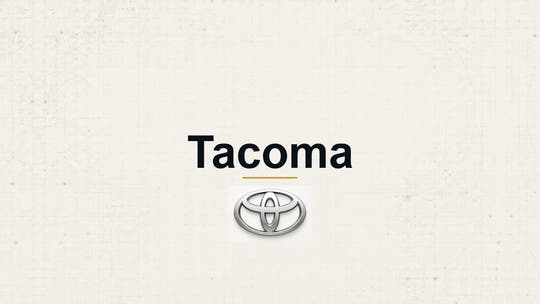 Toyota Tacoma model name with Toyota logo on a pale technical background