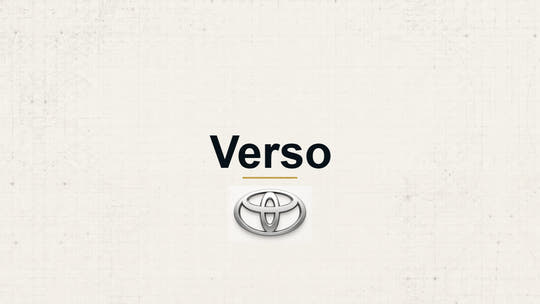 Toyota Verso model name with Toyota logo on a pale technical background