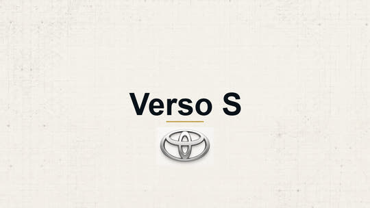 Toyota Verso S model name with Toyota logo on a pale technical background