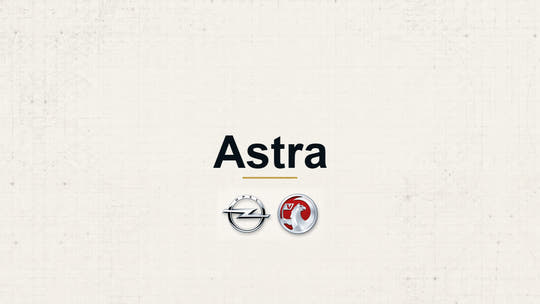Vauxhall Astra model name with Vauxhall logo on a pale technical background