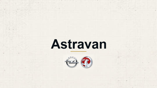 Vauxhall Astravan model name with Vauxhall logo on a pale technical background