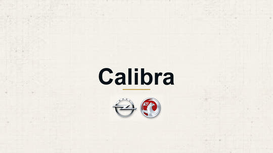 Vauxhall Calibra model name with Vauxhall logo on a pale technical background