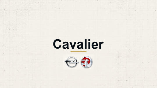 Vauxhall Cavalier model name with Vauxhall logo on a pale technical background