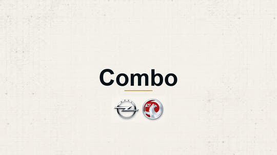 Vauxhall Combo model name with Vauxhall logo on a pale technical background