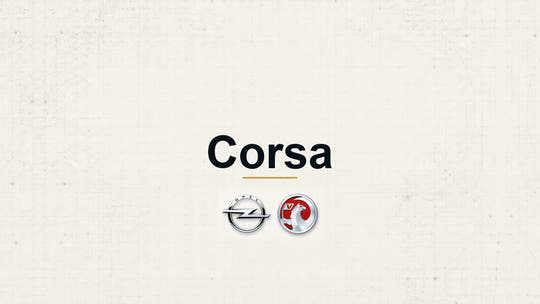 Vauxhall Corsa model name with Vauxhall logo on a pale technical background
