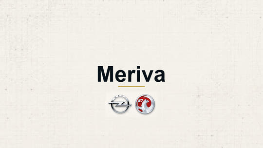 Vauxhall Meriva model name with Vauxhall logo on a pale technical background