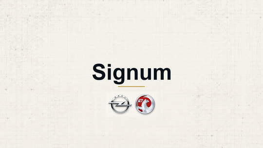 Vauxhall Signum model name with Vauxhall logo on a pale technical background