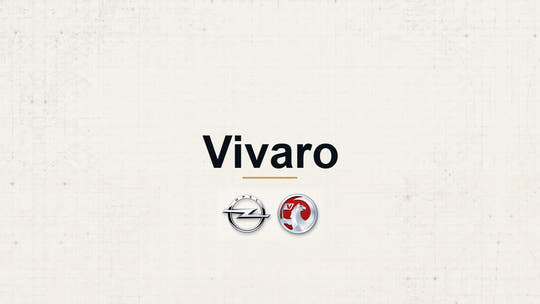 Vauxhall Vivaro model name with Vauxhall logo on a pale technical background