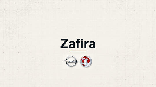Vauxhall Zafira model name with Vauxhall logo on a pale technical background