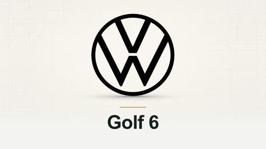 Volkswagen logo and Golf 6 model name on a pale technical background