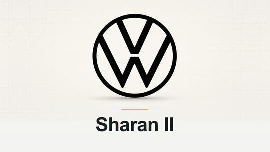 Volkswagen logo and Sharan II model name on a pale technical background