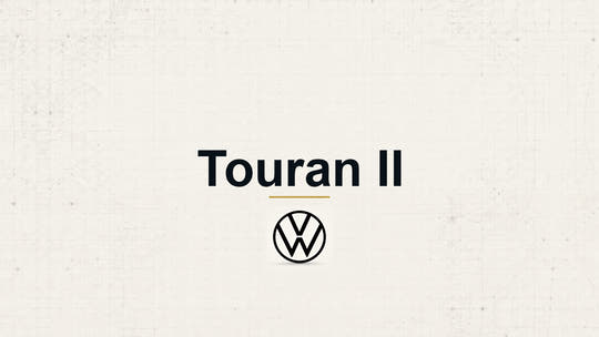 Volkswagen Touran II model name with Volkswagen logo on a pale technical background