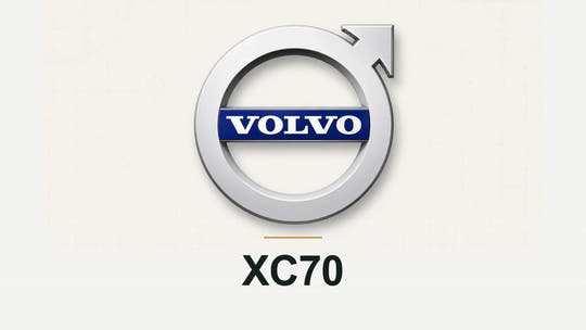 Volvo logo and XC70 model name on a pale technical background
