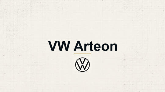 Volkswagen VW Arteon model name with Volkswagen logo on a pale technical background