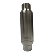 Kooks 3” Round Muffler with Tri-Core Insert. 10” Long Body. Polished Stainless Steel.